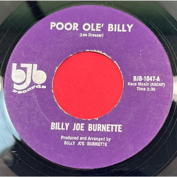 Billy Joe Burnette Poor Ole Billy / Crying 45 Country BJB Records 1047 - Picture 1 of 4